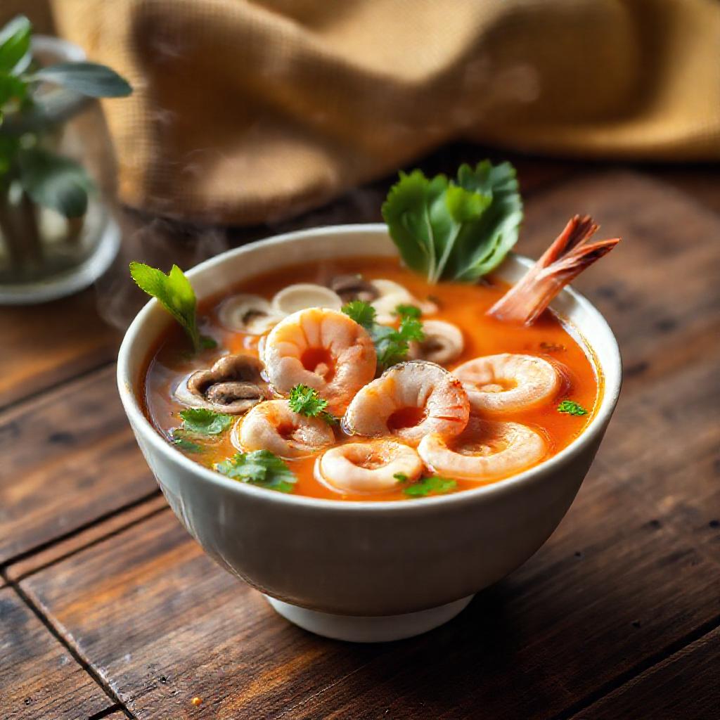 AI generated Tom Yum Goong soup - mood-based food pairing example